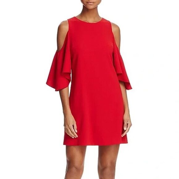 Alice + Olivia Coley Deep Ruby Red Cold Shoulder Mini Dress Size 0 - Picture 1 of 8